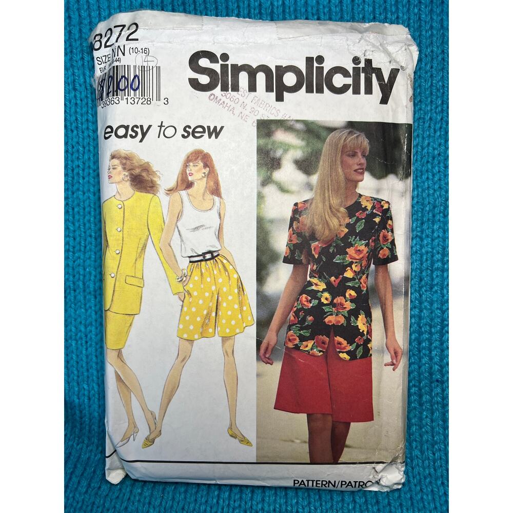 Simplicity 8272 Sewing pattern suit blazer skirt shorts tank top 1980s size10-14